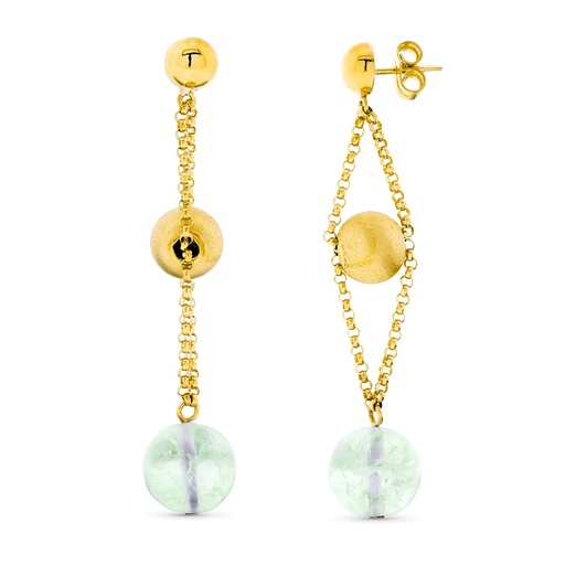 [P15217-VE] 18K PENDIENTES ORO AMARILLO BOLA ORO 8 MM VERDE 10 MM