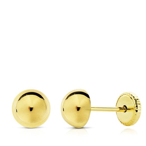 [P15233] 18K PENDIENTES ORO AMARILLO MEDIA BOLA LISA 6 MM ROSCA
