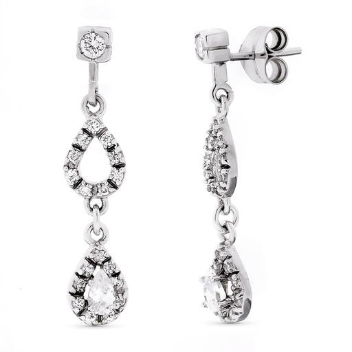 [P15265] 18K PENDIENTES ORO BLANCO LARGOS CIRCONITAS 32X7 MM