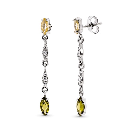 [P15266] 18K PENDIENTES LARGOS DE ORO BLANCO CON CIRCONITAS Y PIEDRAS