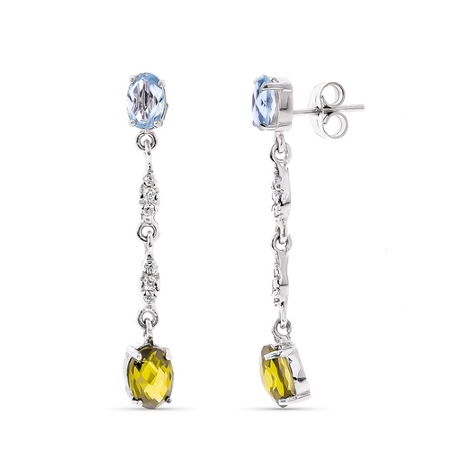 [P15267] 18K PENDIENTES ORO BLANCO PIEDRAS AGUAMARINA Y TOPACIO AMBAR