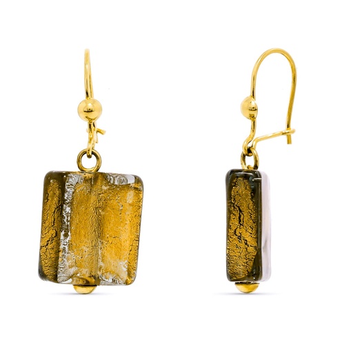 [P15273-MR] 18K PENDIENTES ORO AMARILLO CON CRISTAL MURANO MARRON. 33X15 MM CIERRE GANCHO