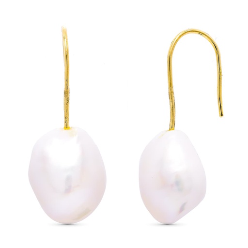 [P15277] 18K PENDIENTES ORO AMARILLO PERLA CULTIVADA PERA 33X10 MM CIERRE GANCHO