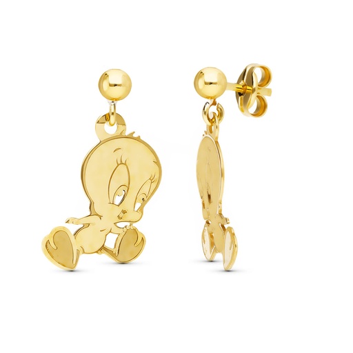 [P15286] 18K PENDIENTES ORO AMARILLO BOLA LISA 2.50 MM PIOLIN SALTANDO 17X10 MM CIERRE PRESION