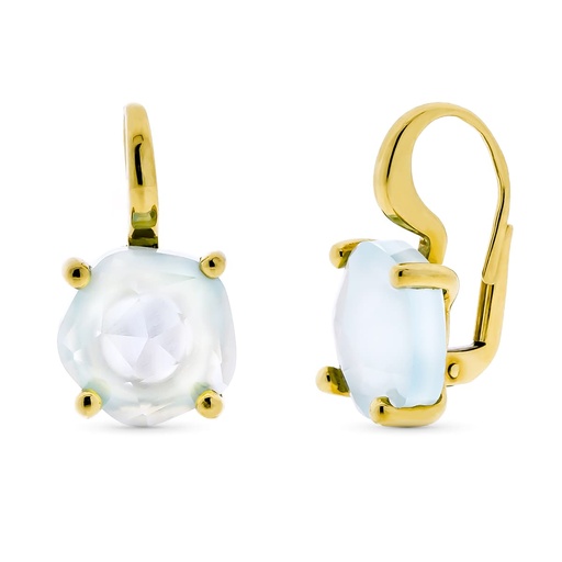 [P15297-AZ] 18K PENDIENTES ORO AMARILLO PIEDRA AZUL 12 MM GARRAS