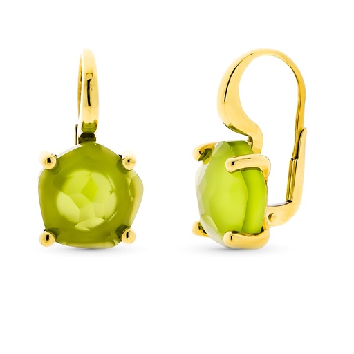 [P15297-VE] 18K PENDIENTES ORO AMARILLO PIEDRA VERDE 12 MM GARRAS