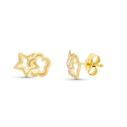 [P15314] 18K PENDIENTES ORO AMARILLO ESTRELLA Y FLOR 9X6 MM