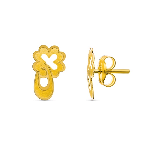 [P15318] 18K PENDIENTES ORO AMARILLO TREBOL. 9X5 MM CIERRE PRESION