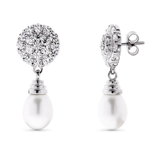 [P15327] 18K PENDIENTES ORO BLANCO PERLA Y CIRCONITAS