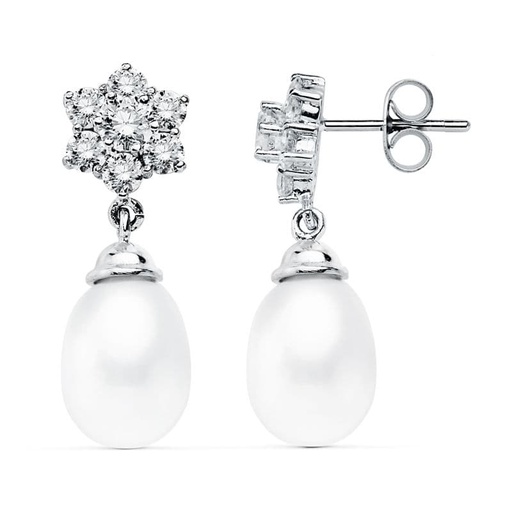 [P15328] 18K PENDIENTES PERLA ORO BLANCO 24X9 MM