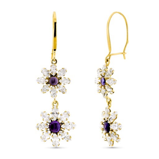 [P15331] 18K PENDIENTES ORO AMARILLO LARGOS FLORES