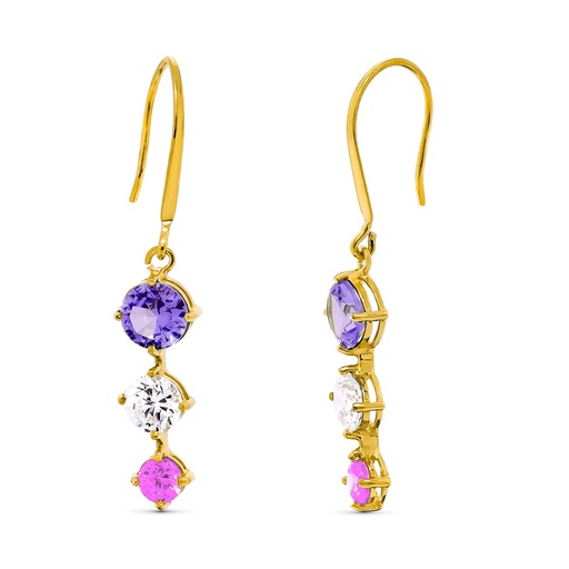 [P15345] 18K PENDIENTES ORO AMARILLO CON PIEDRAS COLOR 24X8 MM CIERRE GANCHO
