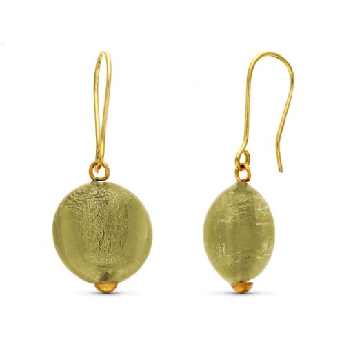 [P15348-VE] 18K PENDIENTES ORO AMARILLO CRISTAL MURANO VERDE 33X14 MM