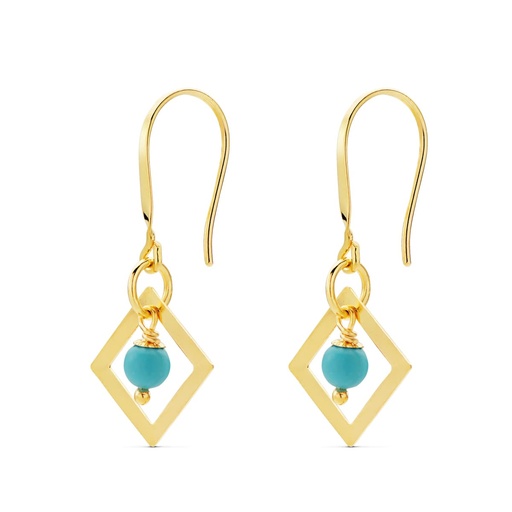 [P15357] 18K PENDIENTES CUADRADO CORAL O TURQUESA 30X14 MM CIERRE GANCHO