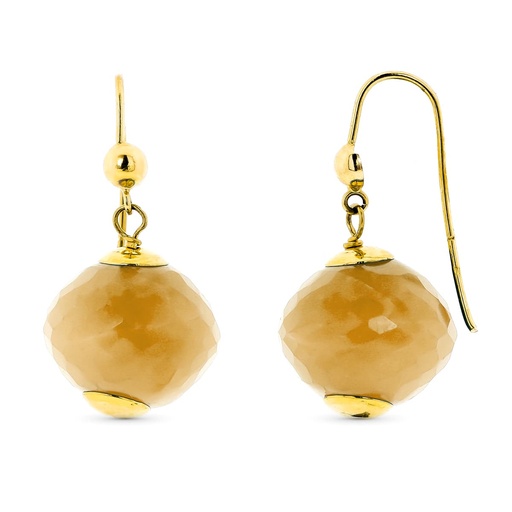 [P15358-AR] 18K PENDIENTES ORO AMARILLO LARGOS PIEDRA COLOR AMARILLO 28X15 MM