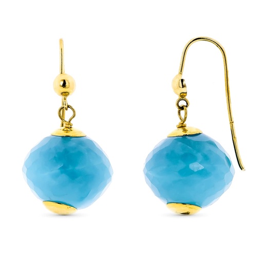 [P15358-AZ] 18K PENDIENTES ORO AMARILLO LARGOS PIEDRA COLOR AZUL 28X15 MM
