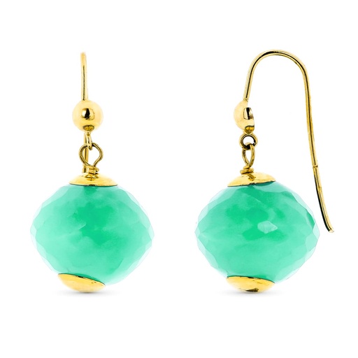 [P15358-VE] 18K PENDIENTES ORO AMARILLO LARGOS PIEDRA COLOR VERDE 28X15 MM