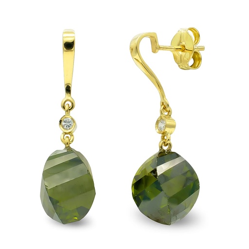[P15364-OL] 18K PENDIENTES ORO AMARILLO PIEDRA OLIVINA 14 MM CIRCONITA