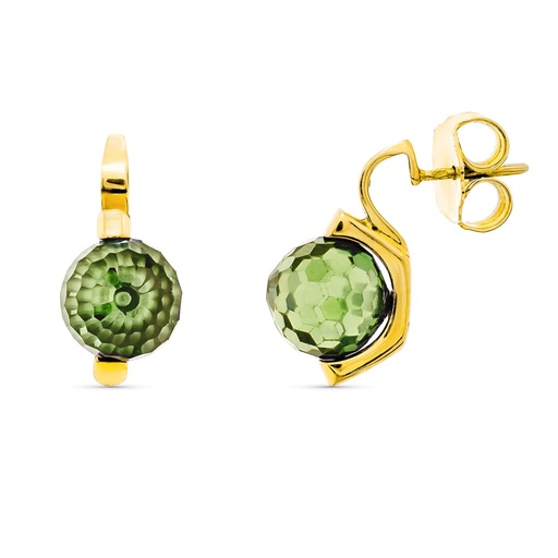 [P15365-VE] 18K PENDIENTES ORO AMARILLO PIEDRA COLOR VERDE 10 MM
