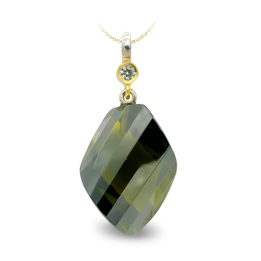[P15366-5OL] 18K COLGANTE ORO BICOLOR OLIVINA 20 MM CIRCONITA