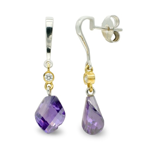 [P15366-AT] 18K PENDIENTES ORO BICOLOR AMATISTA 11 MM CIRCONITA