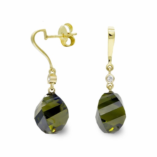 [P15367-OL] 18K PENDIENTES ORO AMARILLO PIEDRA OLIVINA 14 MM CIRCONITA