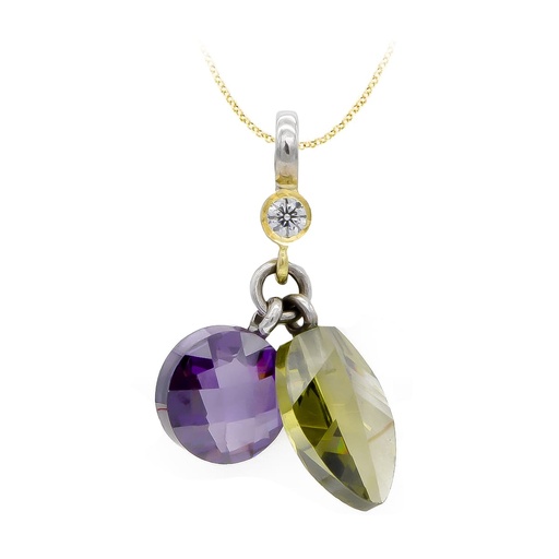 [P15368-5] 18K COLGANTE BICOLOR PIEDRAS 24X16 MM