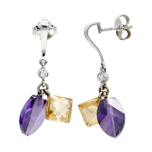 [P15369-ATTO] 18K PENDIENTES ORO BLANCO AMATISTA Y TOPACIO