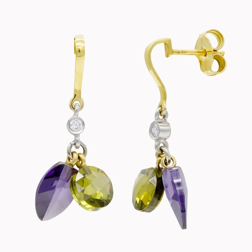 [P15370-ATOL] 18K PENDIENTES ORO BICOLOR AMATISTA Y OLIVINA