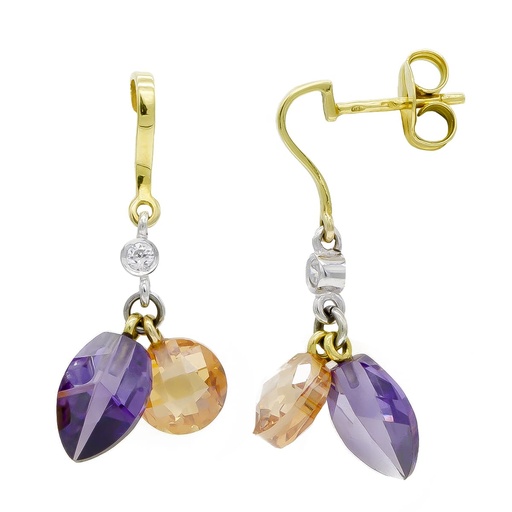 [P15370-ATTO] 18K PENDIENTES ORO BICOLOR AMATISTA Y TOPACIO