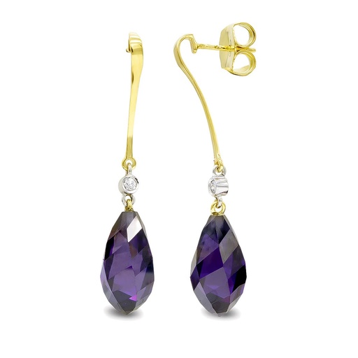 [P15373-AT] 18K PENDIENTES ORO BICOLOR AMATISTA 18 MM CIRCONITA