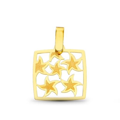 [P15387-5] 18K COLGANTE ORO AMARILLO LASER MATE Y BRILLO CUADRADO
