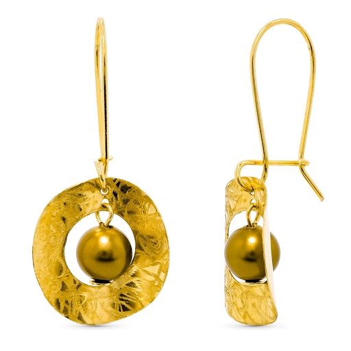 [P15395-DO] 18K PENDIENTES ORO AMARILLO LARGO BOLA MURANO DORADA 6 MM