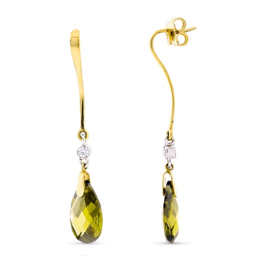 [P15409-OL] 18K PENDIENTES ORO BICOLOR LARGOS OLIVINA 14X10 MM