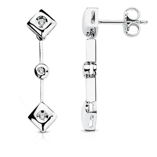 [P1541] 18K PENDIENTES ORO BLANCO DIAMANTES TALLA BRILLANTE 0.10 QTS. 28X7 MM