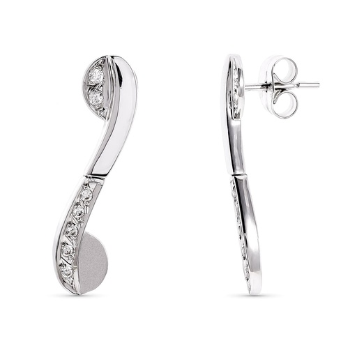 [P15414] 18K PENDIENTES LARGOS ORO BLANCO Y CIRCONITAS 27X6 MM CIERRE PRESION