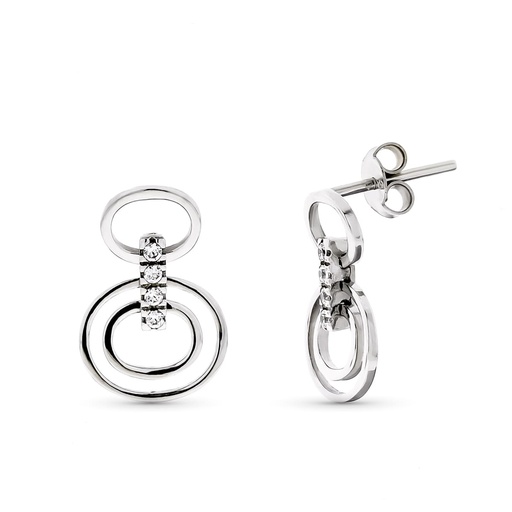 [P15420] 18K PENDIENTES ORO BLANCO LARGOS REDONDOS Y CIRCONITAS