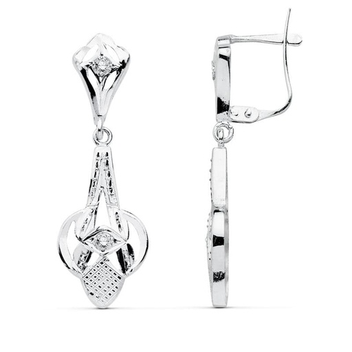[P15446] 18K PENDIENTES CUBANAS ORO BLANCO 32X10 MM