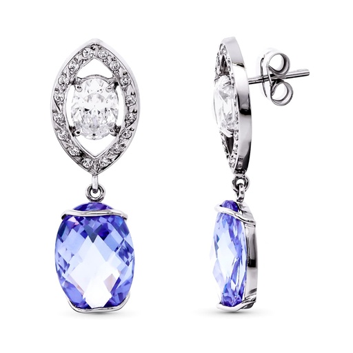 [P15449-MA] 18K PENDIENTES ORO BLANCO CON CIRCONITAS Y PIEDRAS DE COLOR 35X11 MM