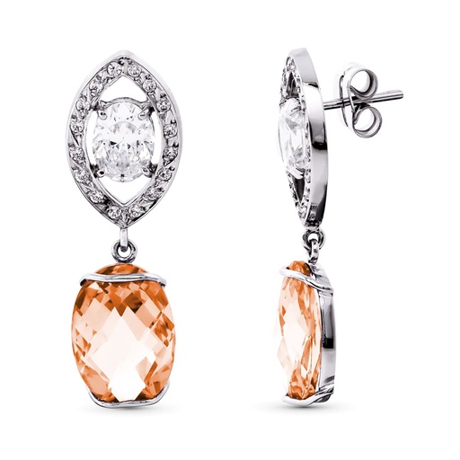 [P15449-TO] 18K PENDIENTES ORO BLANCO CON CIRCONITAS Y PIEDRAS DE COLOR 35X11 MM