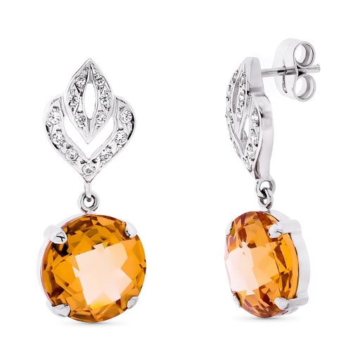 [P15452] 18K PENDIENTES ORO BLANCO LARGOS PIEDRA COLOR 29X12 MM