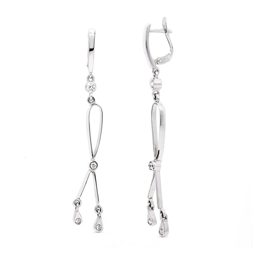 [P15463] 18K PENDIENTES LARGOS ORO BLANCO CON CIRCONITAS 60X7 MM