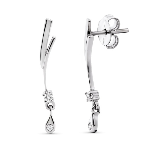 [P15464] 18K PENDIENTES ORO BLANCO LARGO CIRCONITAS 26X4 MM CIERRE PRESION