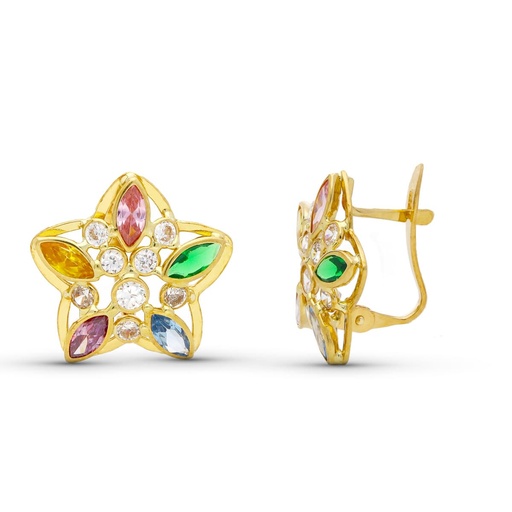 [P15469] 18K PENDIENTES ORO AMARILLO ESTRELLA PIEDRAS