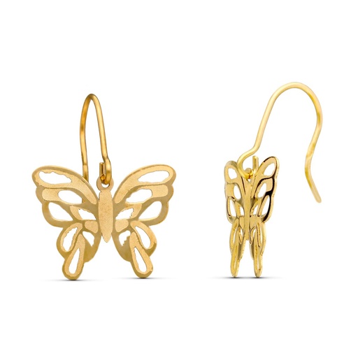 [P15471] 18K PENDIENTES ORO AMARILLO LASER MATE Y BRILLO MARIPOSA