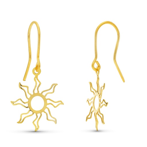 [P15473] 18K PENDIENTES ORO AMARILLO LASER SOL