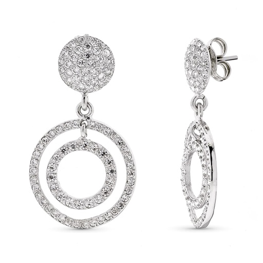 [P15478] 18K PENDIENTES ORO BLANCO LARGOS REDONDOS CON CIRCONITAS