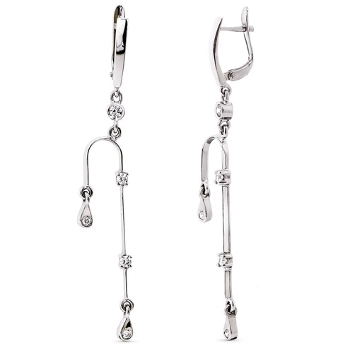 [P15482] 18K PENDIENTES LARGOS ORO BLANCO CIRCONITAS 59X7 MM