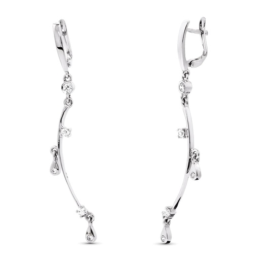 [P15484] 18K PENDIENTES ORO BLANCO LARGOS CIRCONITAS 57X8 MM