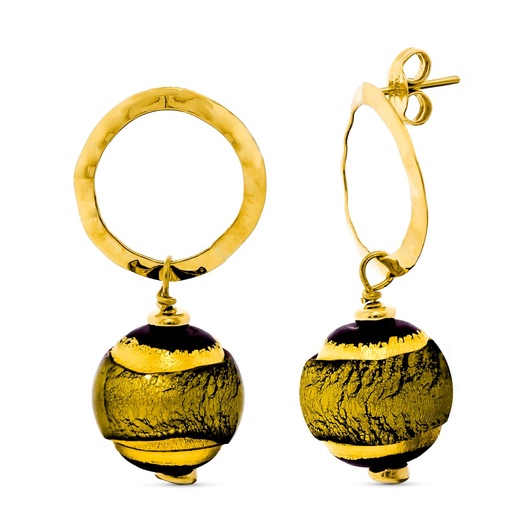 [P15501-VE] 18K PENDIENTES ORO AMARILLO LARGOS MURANO 14 MM TONOS VERDES